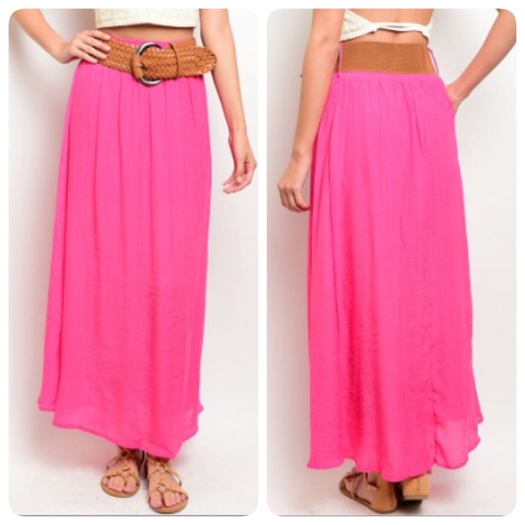 Last One (Small) Fuchsia Maxi Skirt w/Brown Belt - Picture 2 of 2