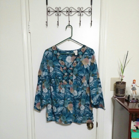 Flower print peasant blouse