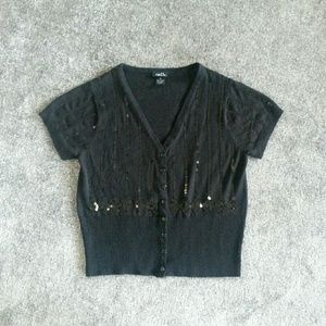Short sleeve sequin cardigan