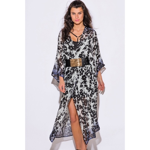 W by Wenjie Tops - Floral Print Sheer Kimono #561