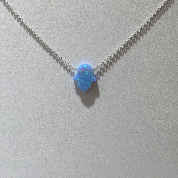 Hamsa hand, cut opal gemstone necklace