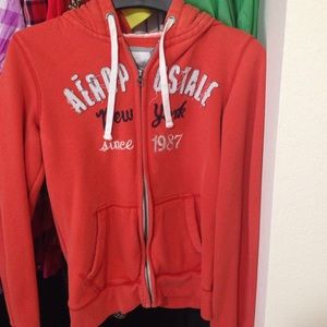 Orange distressed Aeropostale zip up hoodie