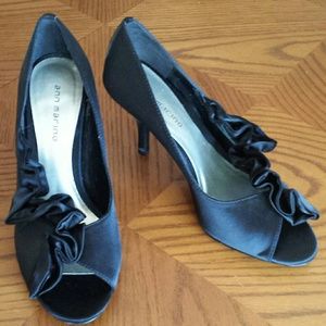 Classy Black Satin Peep Toe Pump