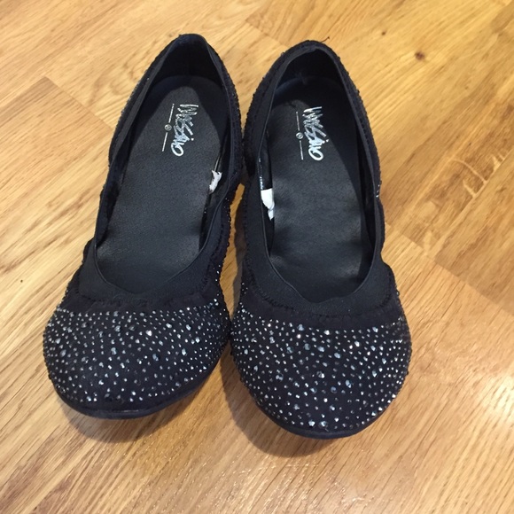 black suede flats with delicate black rhinestones