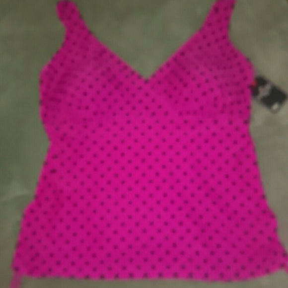 Pink and black polka dot swim top