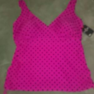 Pink and black polka dot swim top