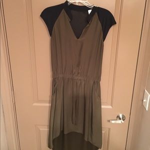 Parker olive green drawstring hi-low dress