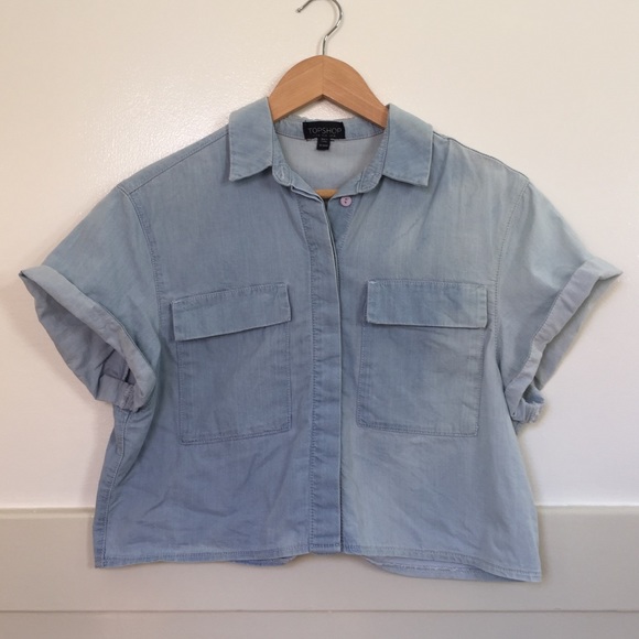 Topshop denim button up crop top