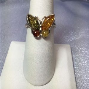 Sterling silver ring with Amber stones