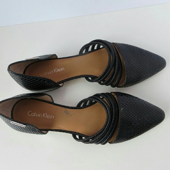 SOLD Calvin Klein Black Snake leather flats