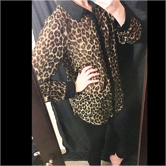 Adorable sheer long sleeve cheetah print blouse