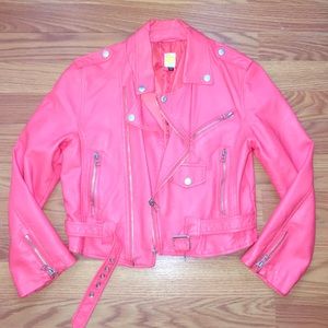 Nasty Gal Moto Cropped Jacket (Pink)