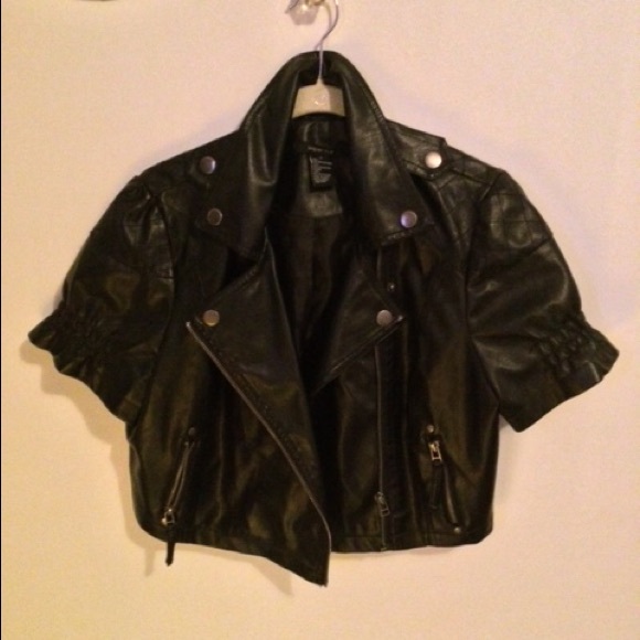 short sleeve faux leather jacket
