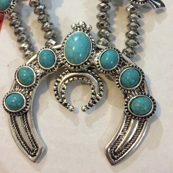 Turquoise And Silver Boho Statement Necklace - Picture 2 of 3