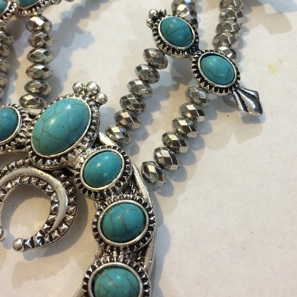 Turquoise And Silver Boho Statement Necklace - Picture 3 of 3
