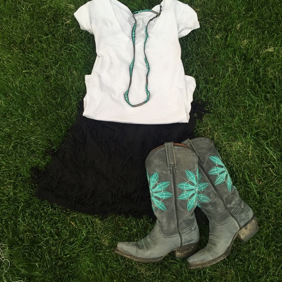 Black suede skirt Black suede fringe mini skirt