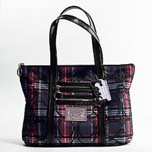 Coach Poppy Red/Black Plaid Tote