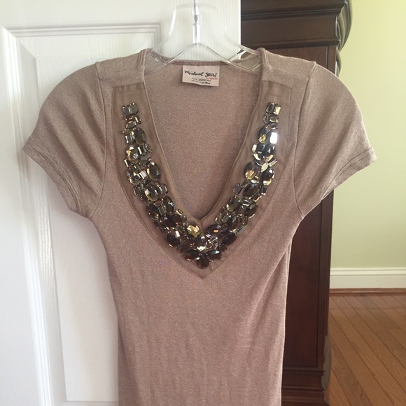 NEW Michael Stars Jeweled V-Neck Top