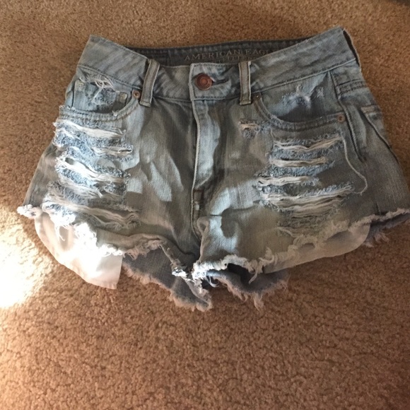 Distressed denim shorts