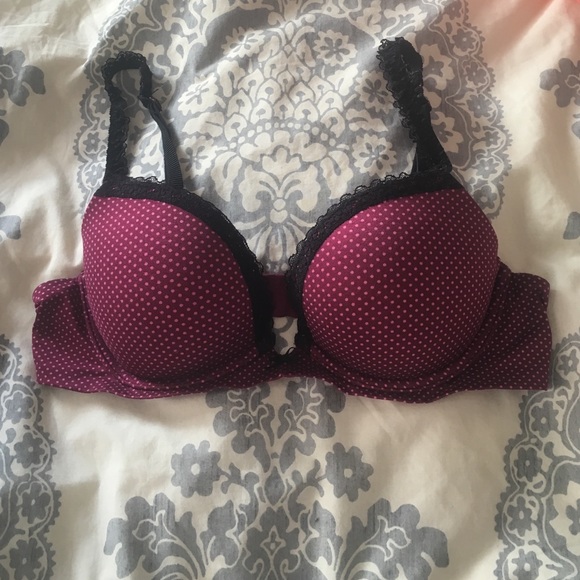 Aerie polka dot bra with black lace.