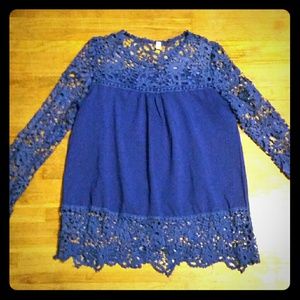 Royal blue crochet lace detail top