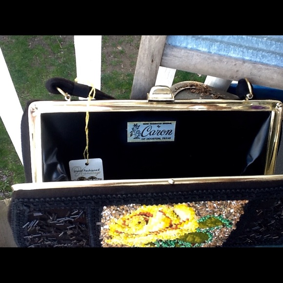 VTG 50s HAND BEADED SATCHEL PURSE - Picture 3 of 4