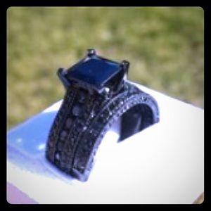 Black Princess Cut with CZ Engagement & Bridal Set