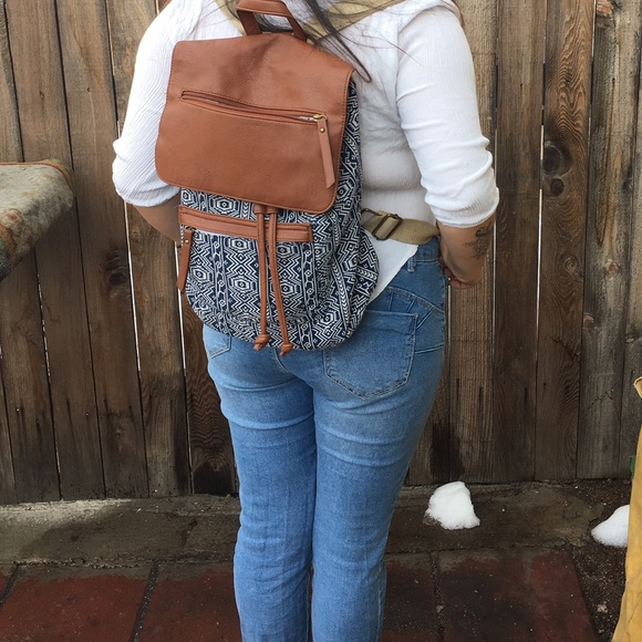 Brown and blue printed bag