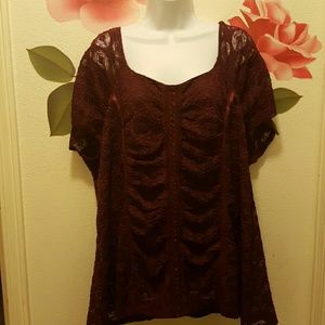 Burgundy lace blouse.