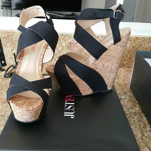 just fab
 Shoes - Black strap wedges