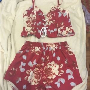 Boho floral 2 piece red set