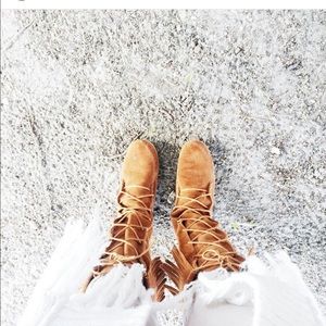 Minnetonka front lace knee high boots