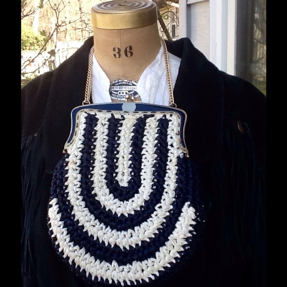 VTG MACRAME RAFFIA/STRAW PURSE - Picture 2 of 3