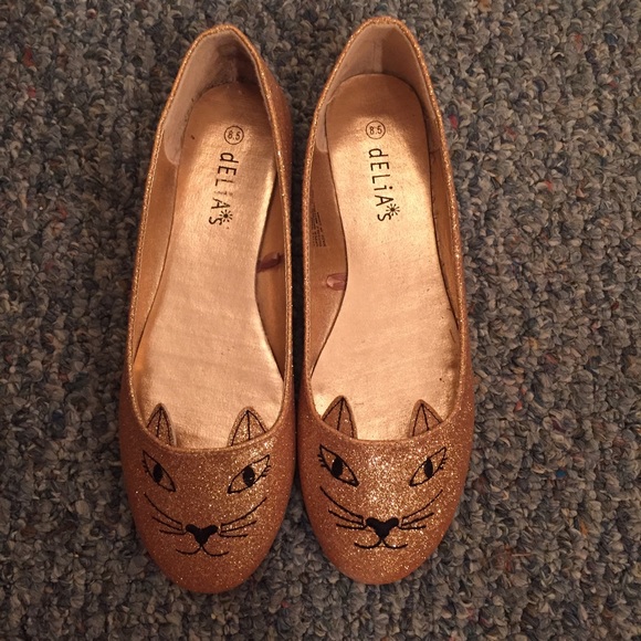 Delia's Rose Gold Glitter Cat Flats size 8.5