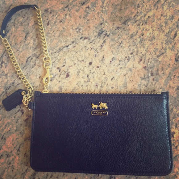 Coach black leather wristlet