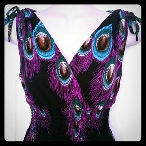 Elegant Tahiti Peacock Print Maxi Dress