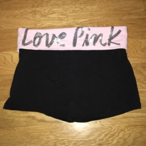 PINK yoga shorts- size small with sequins on back
