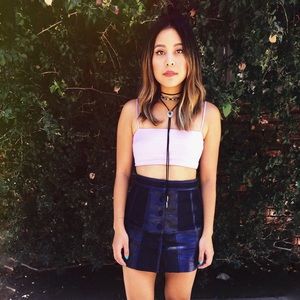 7FAM Denim Leather Patchwork Skirt NWT