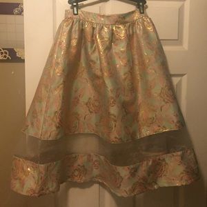 Green and Pink Floral Flared Skirt