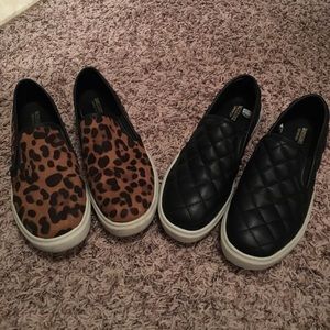 Leopard and black quilted slip on's
