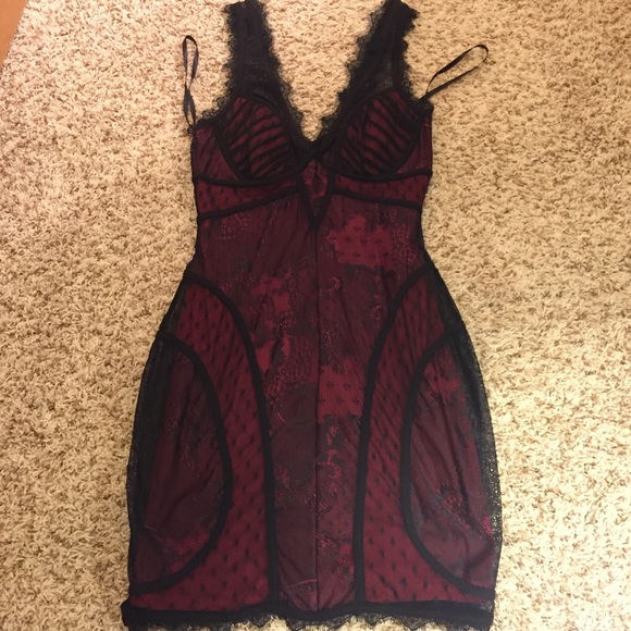 Bebe red and black lace dress