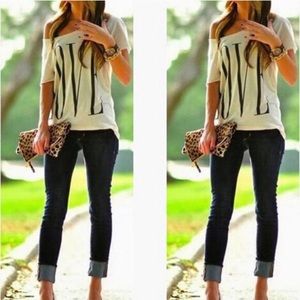 Casual off the shoulder t-shirt w/ Love on front