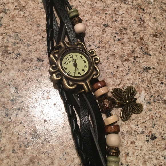 New Butterfly Leather Strap Bracelet Wrist Watch