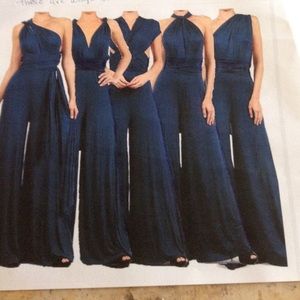 Navy blue convertible wrap jumpsuit.