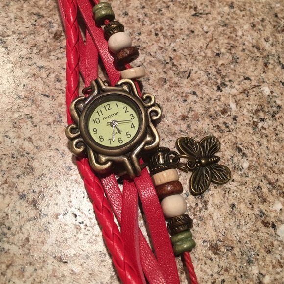 New Butterfly Leather Strap Bracelet Wrist Watch