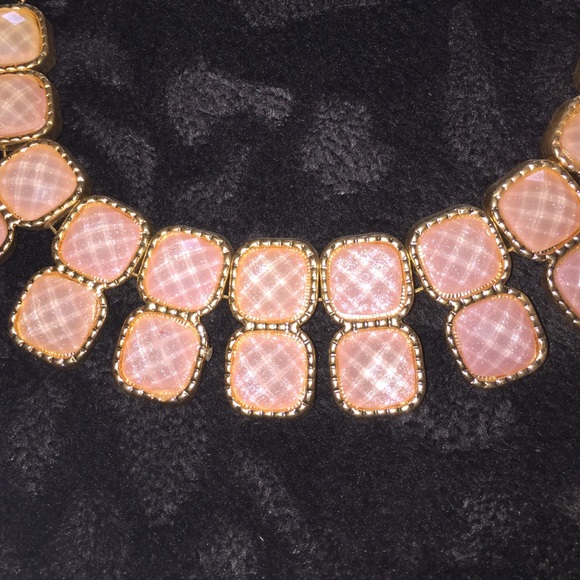 Creamy pink square stones on a gold necklace. - Picture 2 of 4