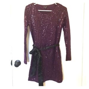 Long sleeve purple sequin cocktail dress