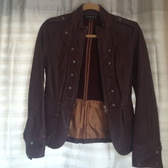 Bebe Burgandy Military Real Leather Jacket