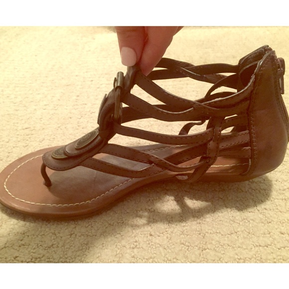 Brown Faux Leather Medallion Gladiator Sandals