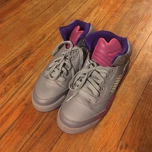 Girls Pink, Purple and Gray Jordans *Big Kids*